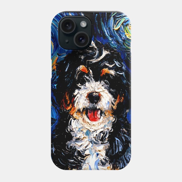 Bernedoodle Night (Portrait) Phone Case by sagittariusgallery