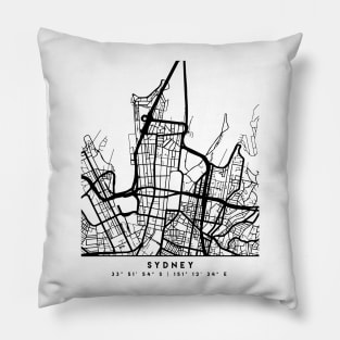 SYDNEY AUSTRALIA BLACK CITY STREET MAP ART Pillow