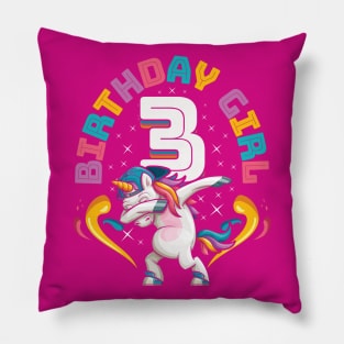 Dabbing Unicorn Birthday Girl 3 Year Old Pillow