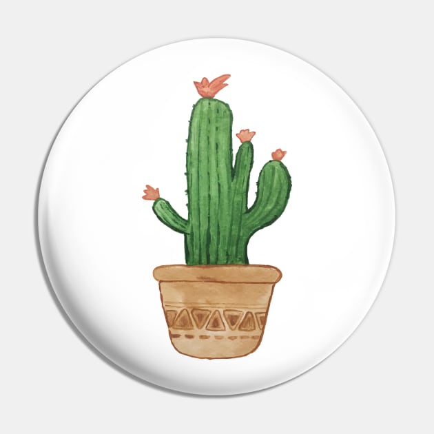 Watercolor flowering Cacti Pin by chris@christinearnold.com