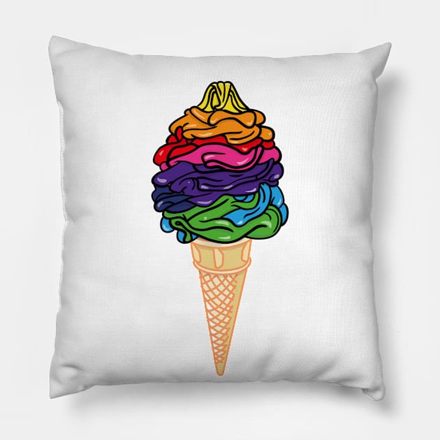 Rainbow Soft Serve Whippy Icecream Cone Graphic Art Pillow by Ciara Shortall Art