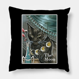 Black Cat with Moon Necklace - White Outline - "The Moon" Pillow