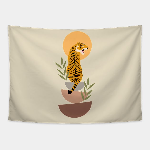 Tiger and sun - boho art Tapestry by grafart