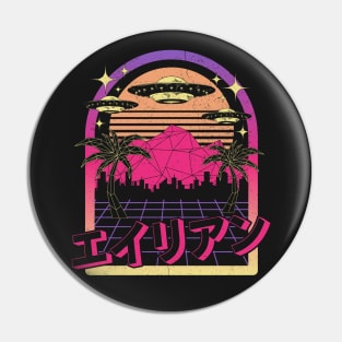 Vaporwave UFO Alien Invasion Pin