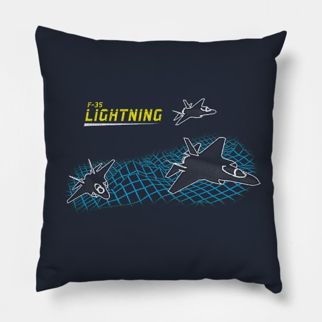 Vintage F-35 Lightning Fighter Jet Pillow by patrickkingart