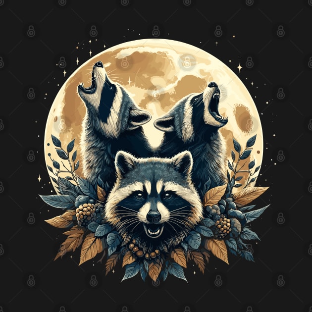 Whimsical Raccoons Moon Howl by JessArty