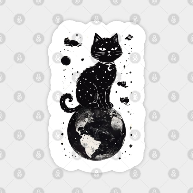 Cosmic Cat Ruler of the Universe Magnet by Creatifly Graphic Tees