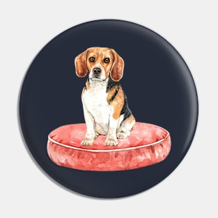 Cute Beagle on a Red Bed Pin