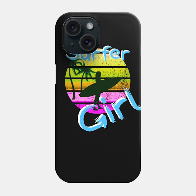 Surfer Girl Surfing Gift for Girls Surfboard 80s Retro Surf Phone Case by Bezra