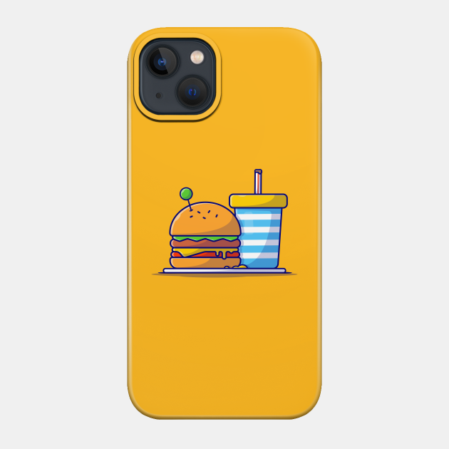Burger And Soda Cartoon Vector Icon Illustration (2) - Burger - Phone Case