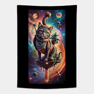 Tropical Island Galaxy Cat Tapestry