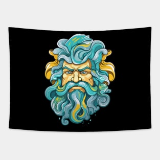 Greek God Poseidon, turquoise and yellow Tapestry