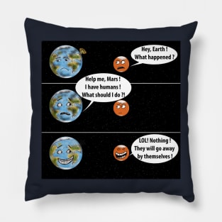 Earth and Mars cartoon Pillow