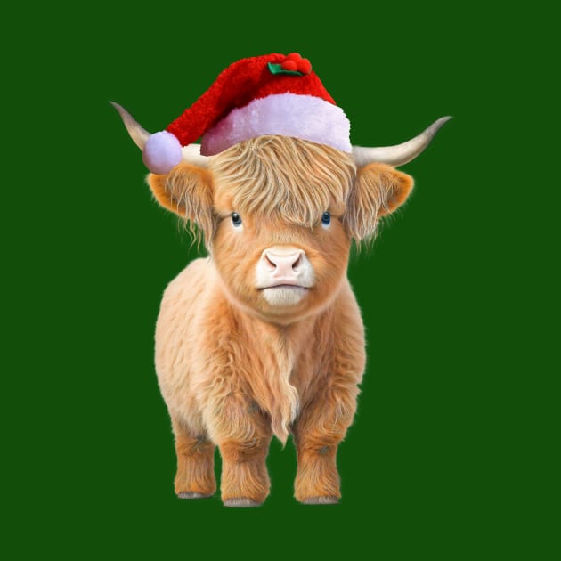 Highland Cow Wearing a Santa Claus Hat by numpdog