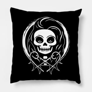 Female Craft Artist Skull and Needles White Logo Pillow