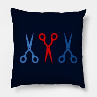 Barber Scissors in a Row - navy blue and red Pillow