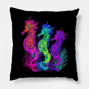 Neon Seahorses Pillow