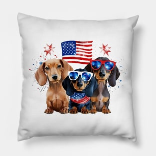 4th of July Dachshund Dogs #2 Pillow