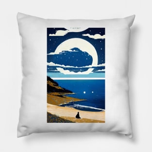 Starry Blue Moon bay abstract line art Pillow