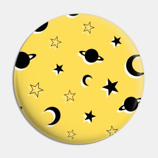 Planets, Stars and Moons on Bright Yellow Pin