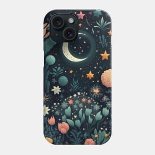 Celestial Bohemian Flowers Aesthetic Design Stars Moon Floral Cosmic Pattern Phone Case