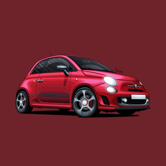 Abarth 595 Competizione Red - Illustration by Mario Ramos Rally Art