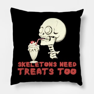 Skeleton Drinking Milkshake - Skeletons Need Treats Too Pillow