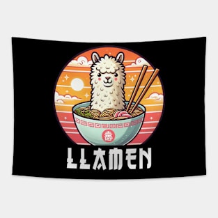 Llamen Cute Kawaii Llama Eating Ramen Tapestry