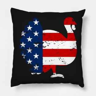 Patriotic Turkey American Flag Distressed Thanksgiving Pillow