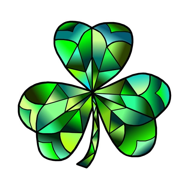 Green Gradation Stained Glass Irish Clover by Art by Deborah Camp