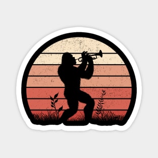 Bigfoot Sasquatch Playing the Trumpet Vintage Sunset Music Lover Magnet