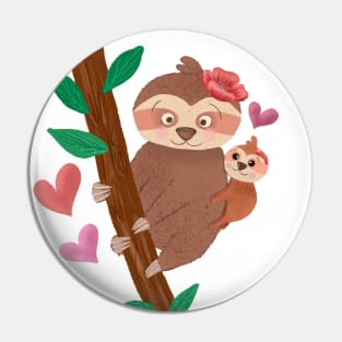 Cute sloth mom and baby Pin