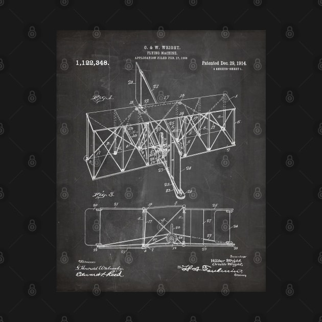 Wright Brothers Machine Patent - Airplane Art - Black Chalkboard by patentpress