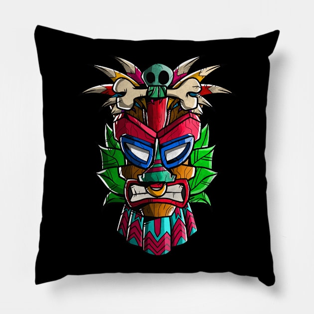 TIKI  MASK cartoon Pillow by A Comic Wizard