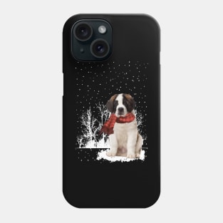 Christmas Saint Bernard With Scarf In Winter Forest Phone Case