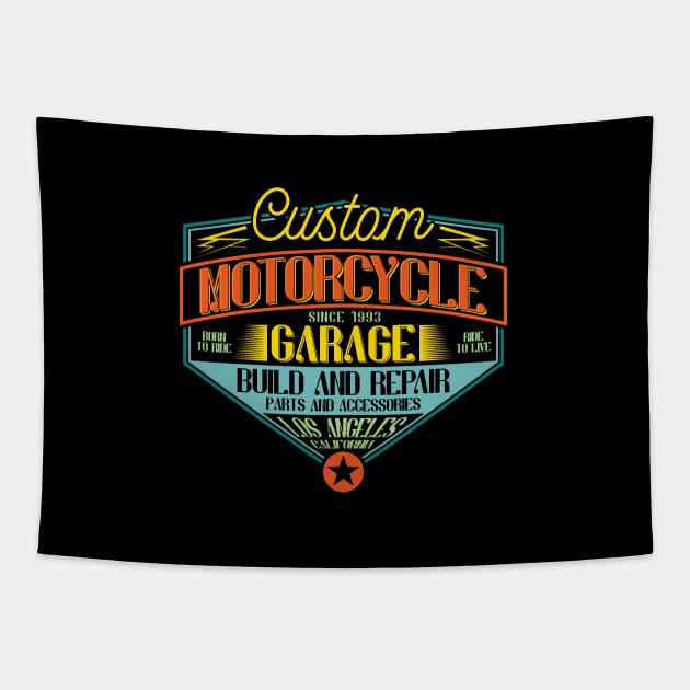 Custom Motorcycle Garage Tapestry by JabsCreative