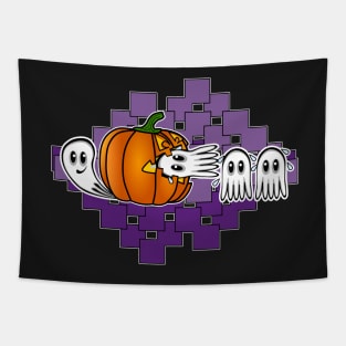 Funny Halloween Pumpkin Eating Ghost, retro gamers Tapestry