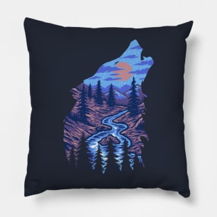 drawing wolf forest Pillow