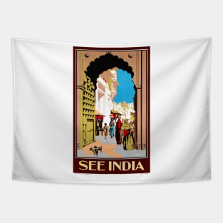 Vintage Travel Poster See India Tapestry