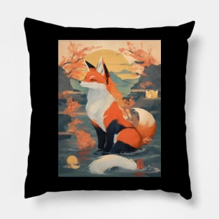 Japanese fox ukiyo e art Pillow