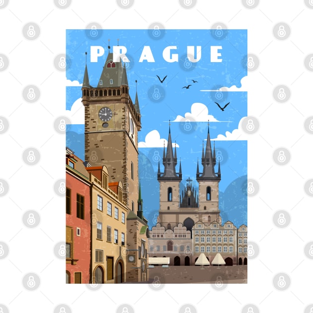 Prague, Czech.Retro travel poster by GreekTavern