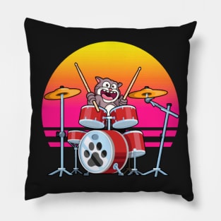 Drummer Cat Music Musician Playing The Drums Pillow