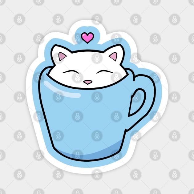 Cute cat in a blue cup Magnet by Purrfect