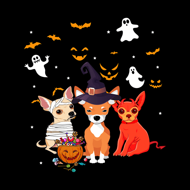 Funny Three Chihuahua Halloween Gift Shirt by Bensonn