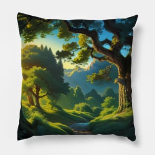 Serene Empty Hiking Trail in a Lovely Oak Woodland Pillow