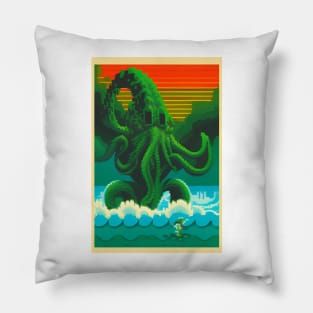 Pixel Cthulhu - Sunset Retro Pillow