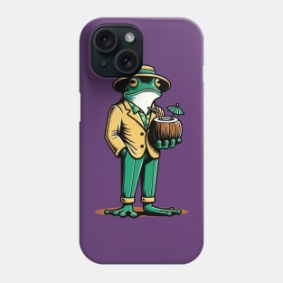 Stylish frog holding a coconut drink Phone Case