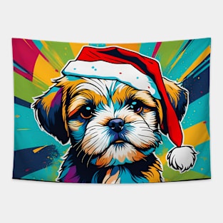 Shih Tzu Wearing A Santa Hat Pop Art Puppy Tapestry