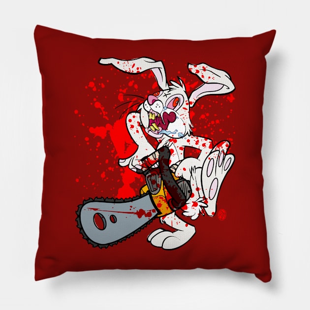 Chainsaw Bunny Cartoon Pillow by StudioPM71