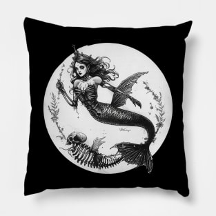Gothic Mermaid Queen Skeleton Spooky Horror Halloween Witchy Punk Pillow